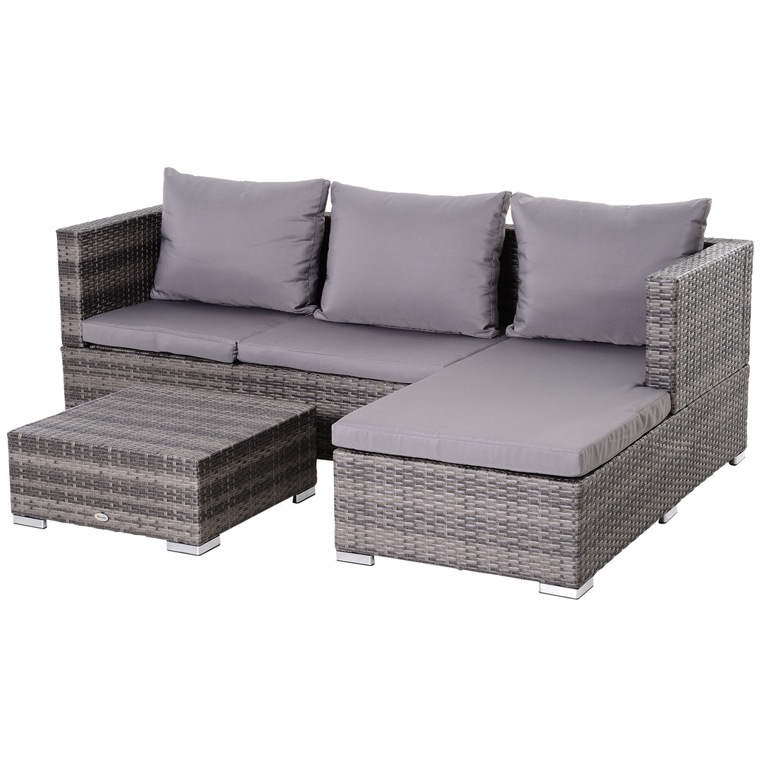 MCL 3PC Rattan Garden Furniture Storage Sofa Set 4 Seater Wicker Coffee Table Conservatory Sun Lounger Reclining Set Outdoor Weave with Cushion Grey