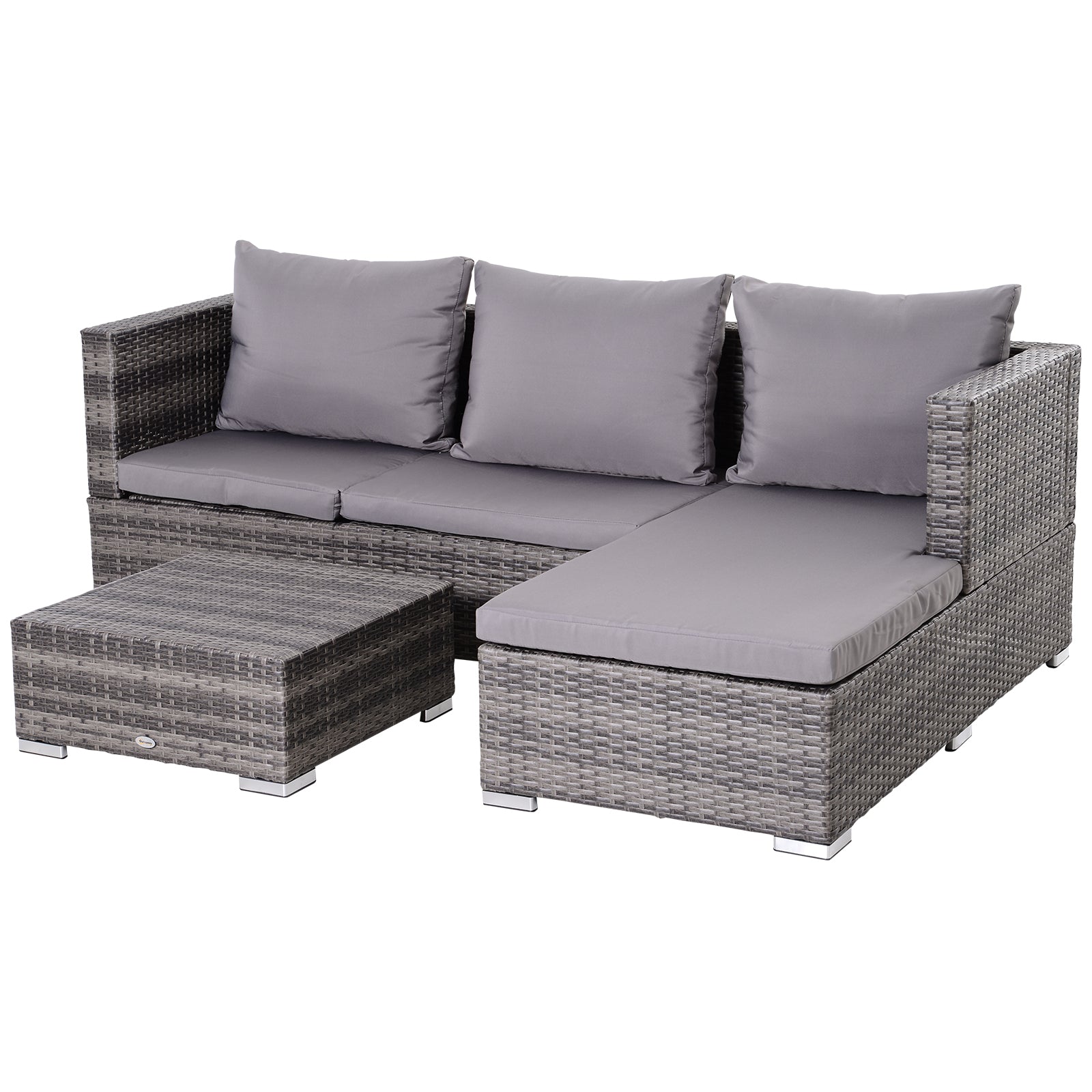 3PC Rattan Garden Furniture Storage Sofa Set 4 Seater Wicker Coffee Table Conservatory Sun Lounger Reclining Set Outdoor Weave with Cushion Grey