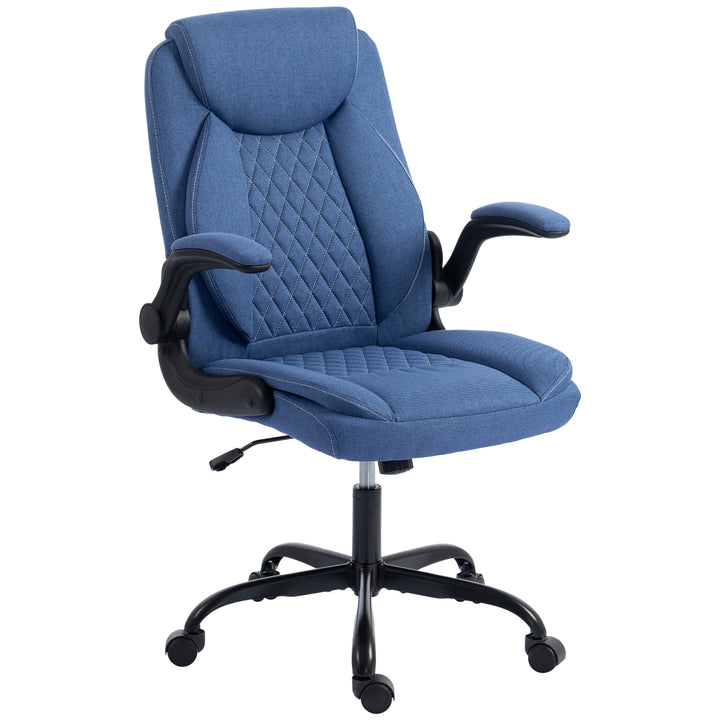 Linen-Look Computer Desk Chair, Executive Office Chair with Flip-Up Ar