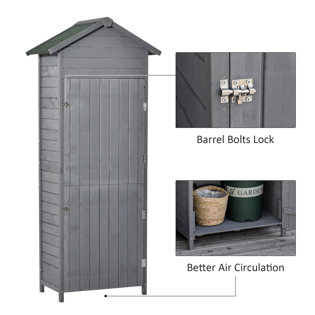 Wooden Garden Storage Shed Utility Gardener Cabinet w/ 3 Shelves, Tilted-felt Roof and Two Lockable Doors, 79cm x 49cm x 191.5cm, Dark Grey