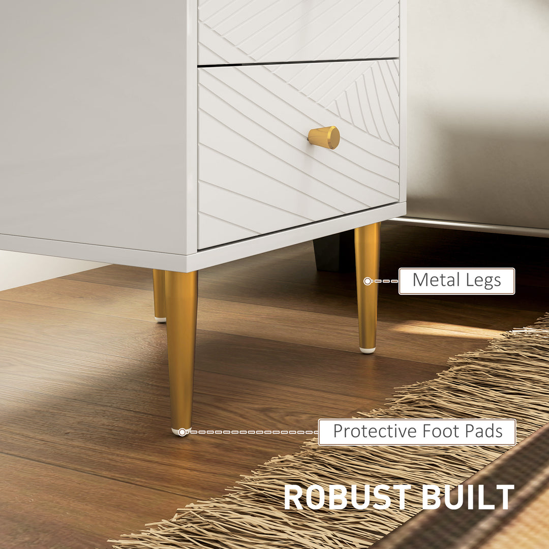 Elegant Two-Drawer Bedside Table - White/Gold-Tone