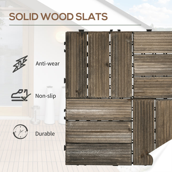 27 Pcs Wooden Interlocking Decking Tiles, Outdoor Flooring Tiles for Patio, Balcony, Terrace, Hot Tub, 30 x 30 cm per Piece, 2.5㎡ per Pack, Charcoal Grey