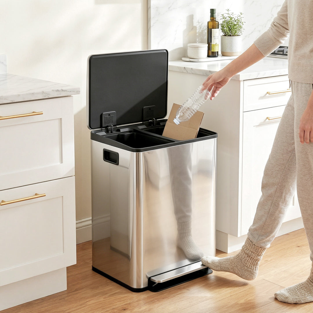 60L Dual Compartment Stainless Steel Bin, with Deodoriser Holders - Si