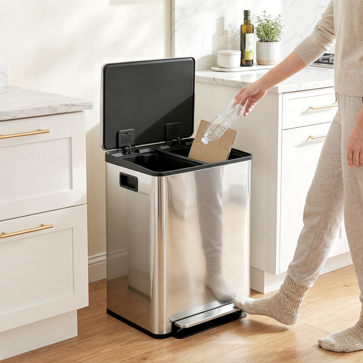 60L Dual Compartment Stainless Steel Bin, with Deodoriser Holders - Si