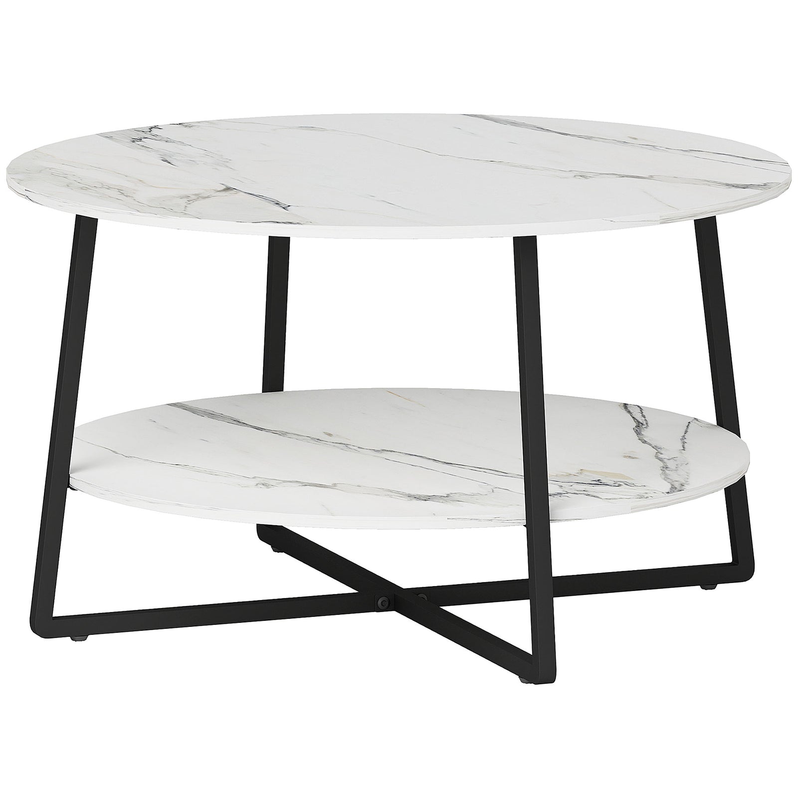 Two-Tier Marble-Effect Coffee Table - White/Black
