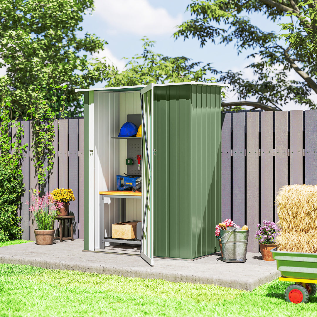 MCL 5ft x 3ft Garden Storage Shed, Outdoor Metal Shed with Sloped Roof, Lockable Door for Tools, Equipment, Light Green