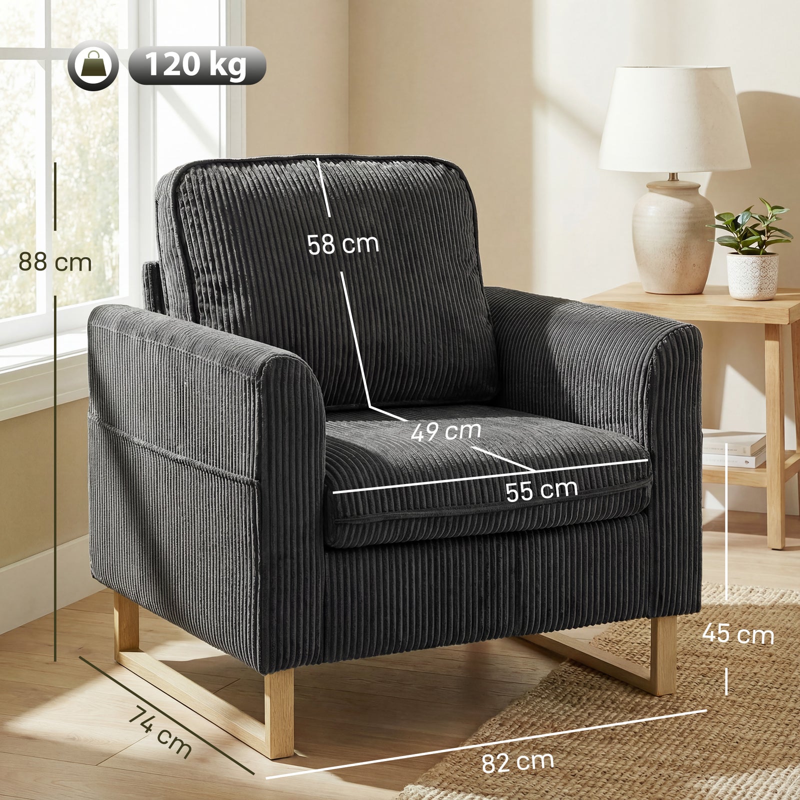 Accent Chair with Pocket Spring, Modern Industrial Armchair with Metal