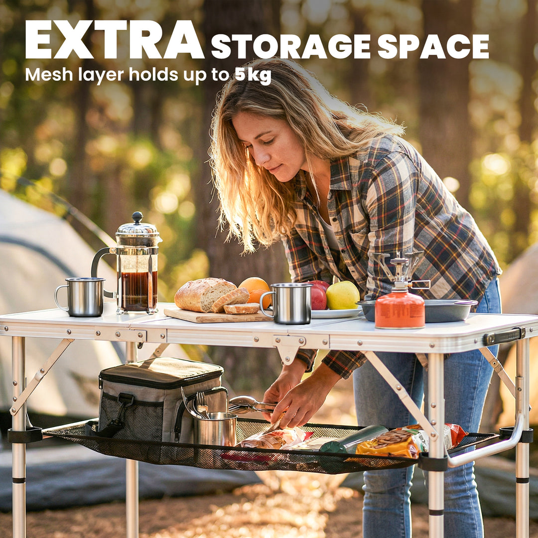 3ft Folding Camping Table, Picnic Table with Mesh Storage Layer, Carry