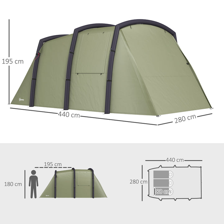 Inflatable 3-4 Man Tunnel Tent w/ Air Pump, Living Area & Vestibule, Waterproof Family Camping Air Tent w/ Sewn In Groundsheet & Removable Footprint for Camping, Hiking, Olive Green