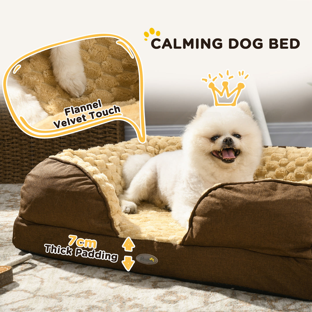 PawHut Calming Dog Bed Pet Mattress w/ Removable Cover, Anti-Slip Bottom, for Small Dogs, 70L x 50W x 18Hcm - Brown