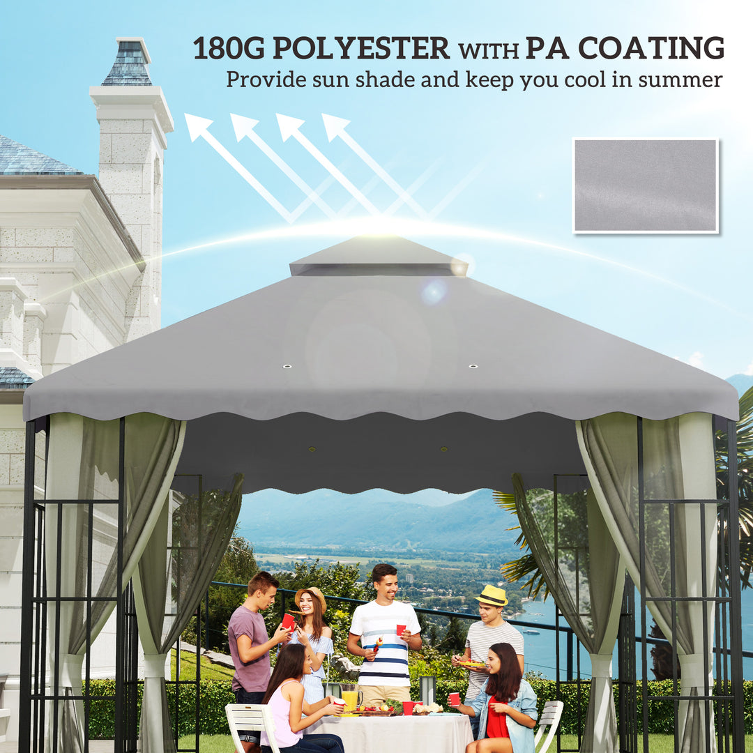 3 x 3 m Gazebo Canopy Replacement Covers, 2 - Tier Gazebo Roof Replacement TOP COVER ONLY, Light Grey