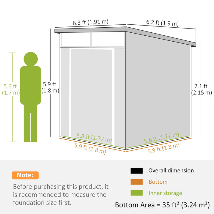 6 x 6ft Outdoor Storage Shed, Plastic Garden Shed with Windows and Air Vents, Outdoor Resin Tool Shed with Latch Doors for Garden, Deck, Dark Grey