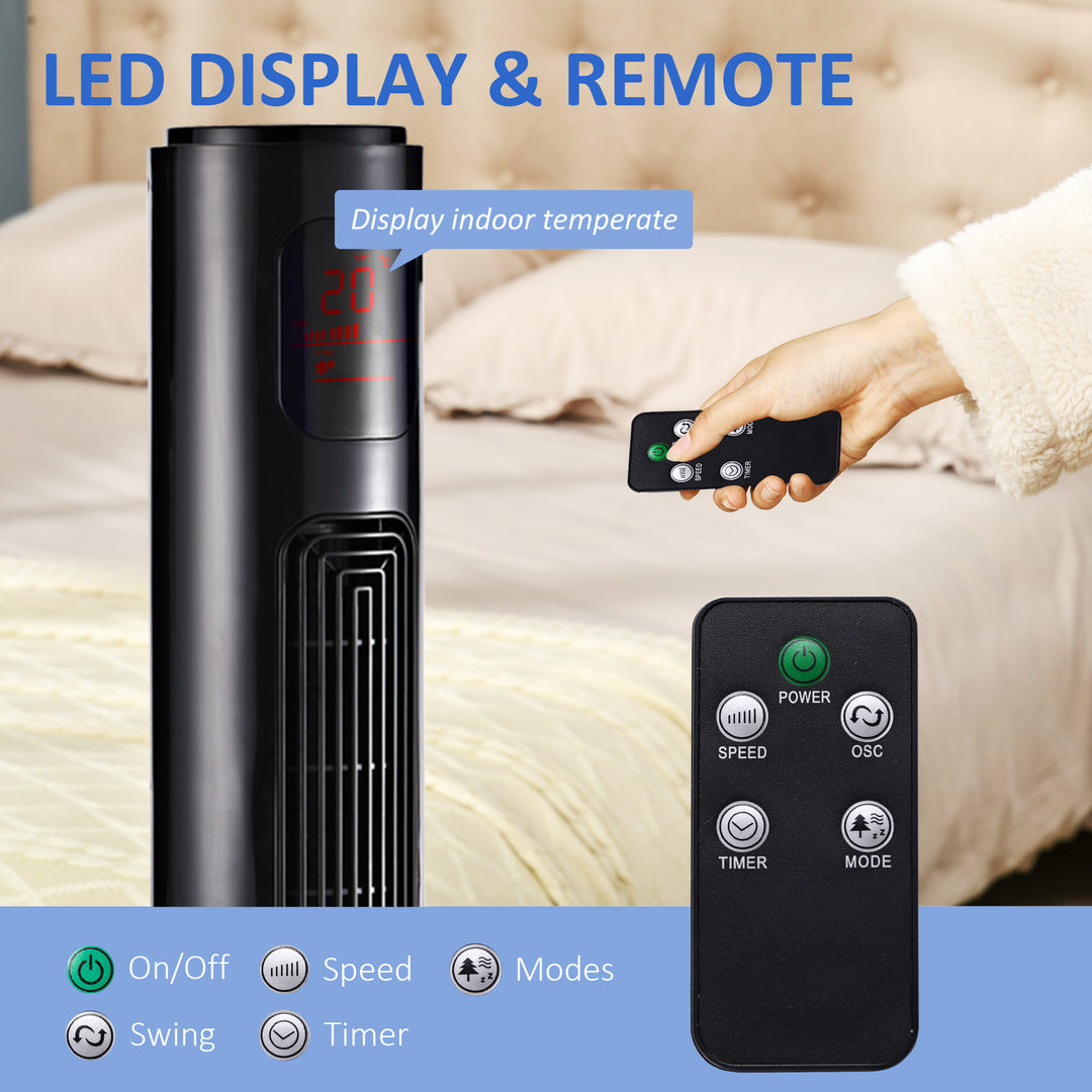 MCL 38'' Freestanding Tower Fan, 3 Speed 3 Mode, 12h Timer, 70 Degree Oscillation, LED Panel, 5M Remote Controller, Black
