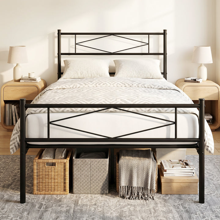 3ft Single Bed Frame with Headboard and Footboard, Metal Platform Bed 