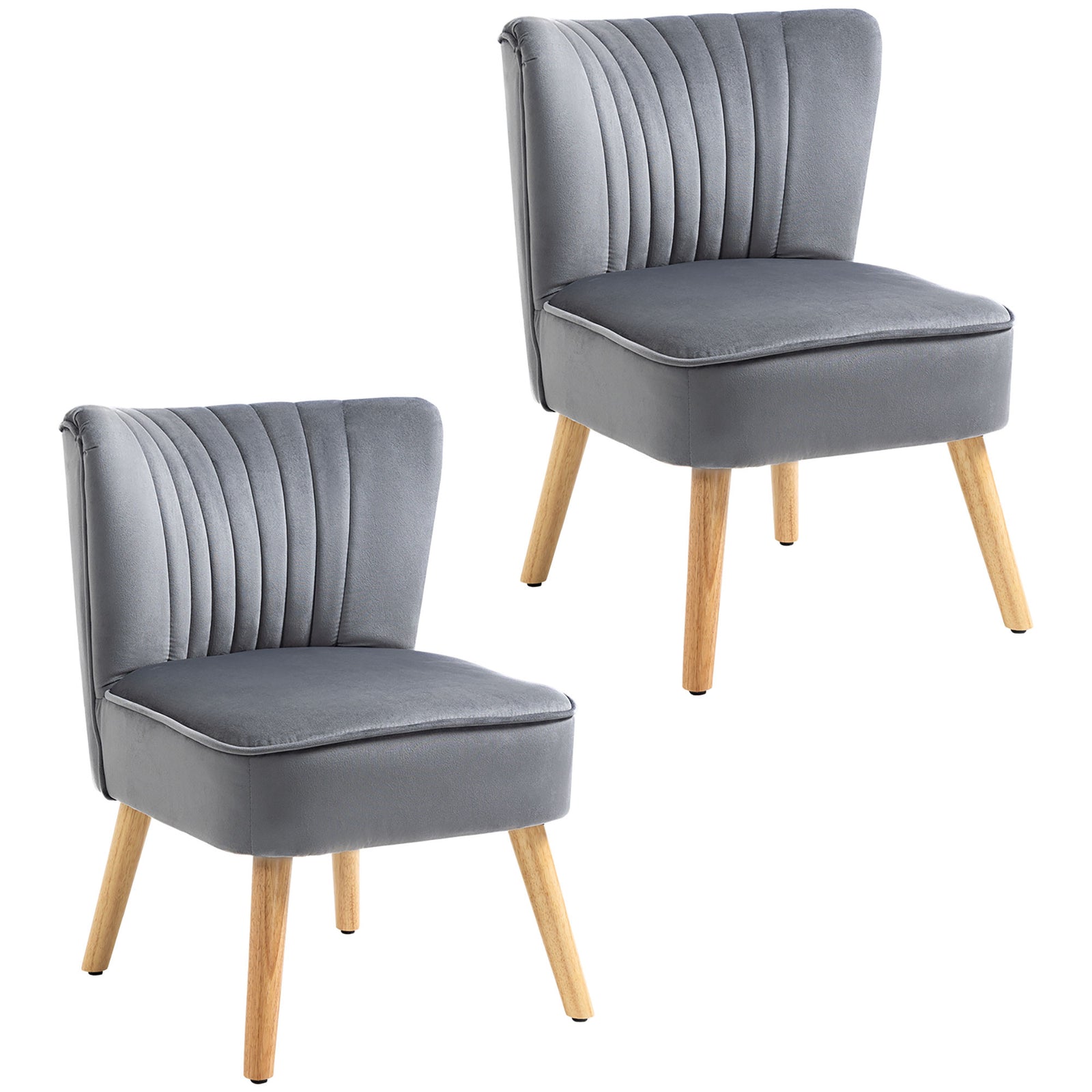 Velvet Accent Chair Occasional Tub Seat Padding Curved Back with Wood Frame Legs Home Furniture Set of 2 Grey