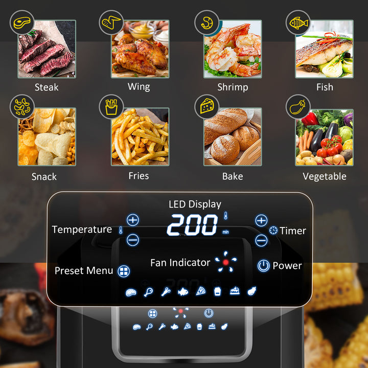 6.5L Single Basket Air Fryer, 80-200°C Temperature, Black and Grey
