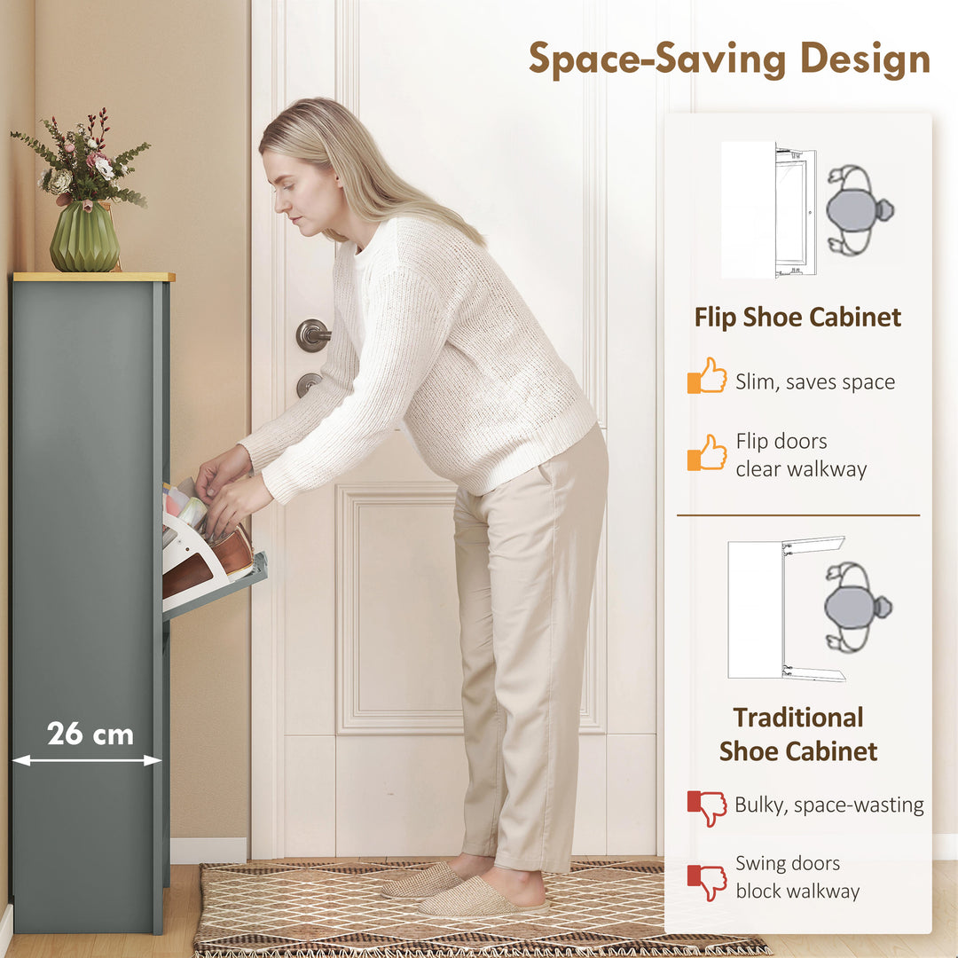 Slim Shoe Cabinet, Narrow Shoe Cupboard with 3 Flip Drawers, Adjustabl