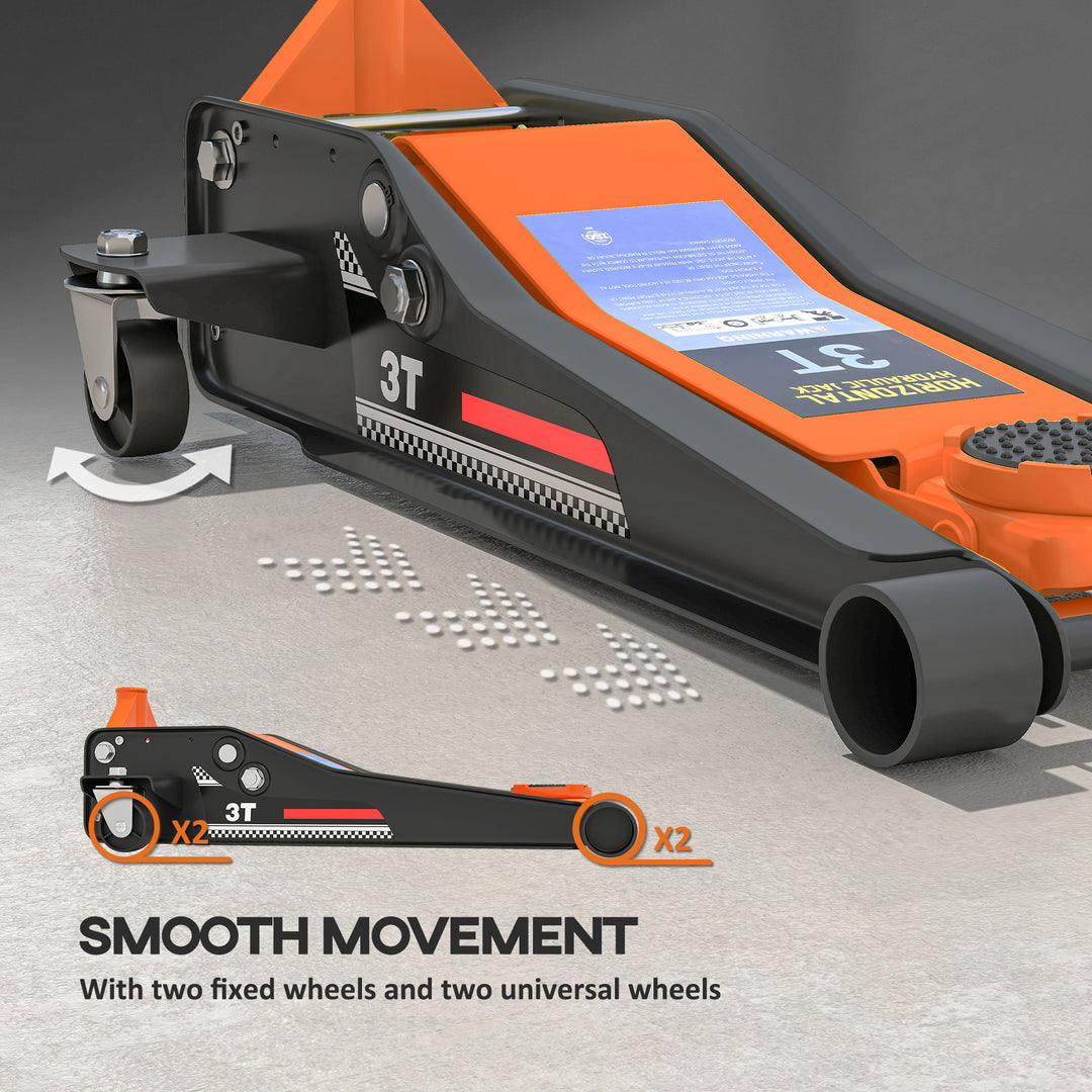 3 Ton Hydraulic Low-Profile Floor Jack, with 7.5-50.5cm Lifting Range, Wheels, Orange