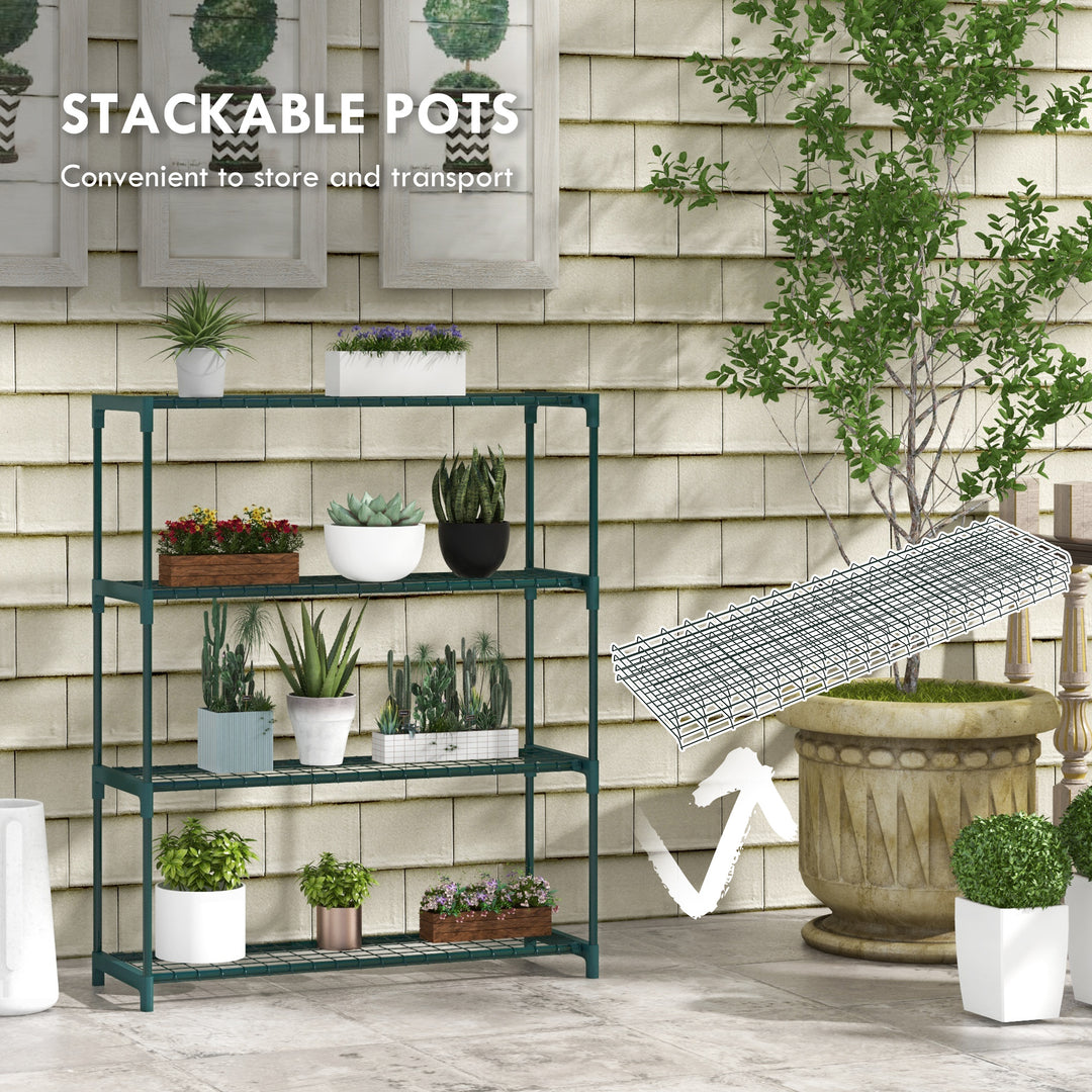 Modern Plant Stand, 4-Tier Planter Holder with Steel Frame, Outdoor Flower Display Rack for Potted Plants Garden Balcony Decor, Dark Green