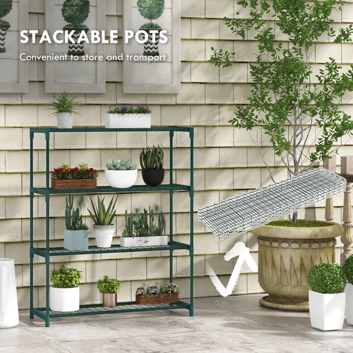 Modern Plant Stand, 4-Tier Planter Holder with Steel Frame, Outdoor Flower Display Rack for Potted Plants Garden Balcony Decor, Dark Green