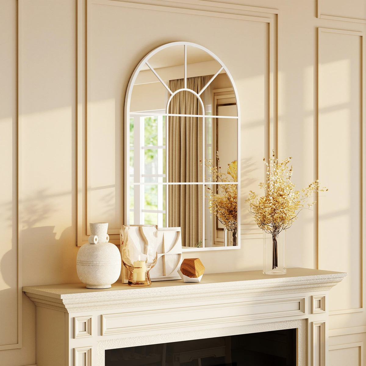 90 X 61cm Arched Grid Mirror - White