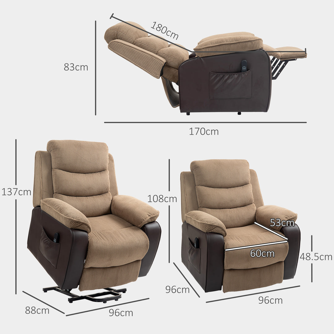 Power Lift Recliner Chair for Elderly, Patchwork Design Oversized Electric Riser and Recliner Armchair for Living Room with Remote Control, USB Port and 2 Side Pockets, Brown