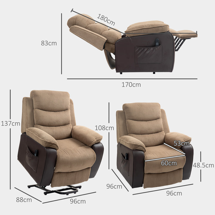 Power Lift Recliner Chair for Elderly, Patchwork Design Oversized Electric Riser and Recliner Armchair for Living Room with Remote Control, USB Port and 2 Side Pockets, Brown