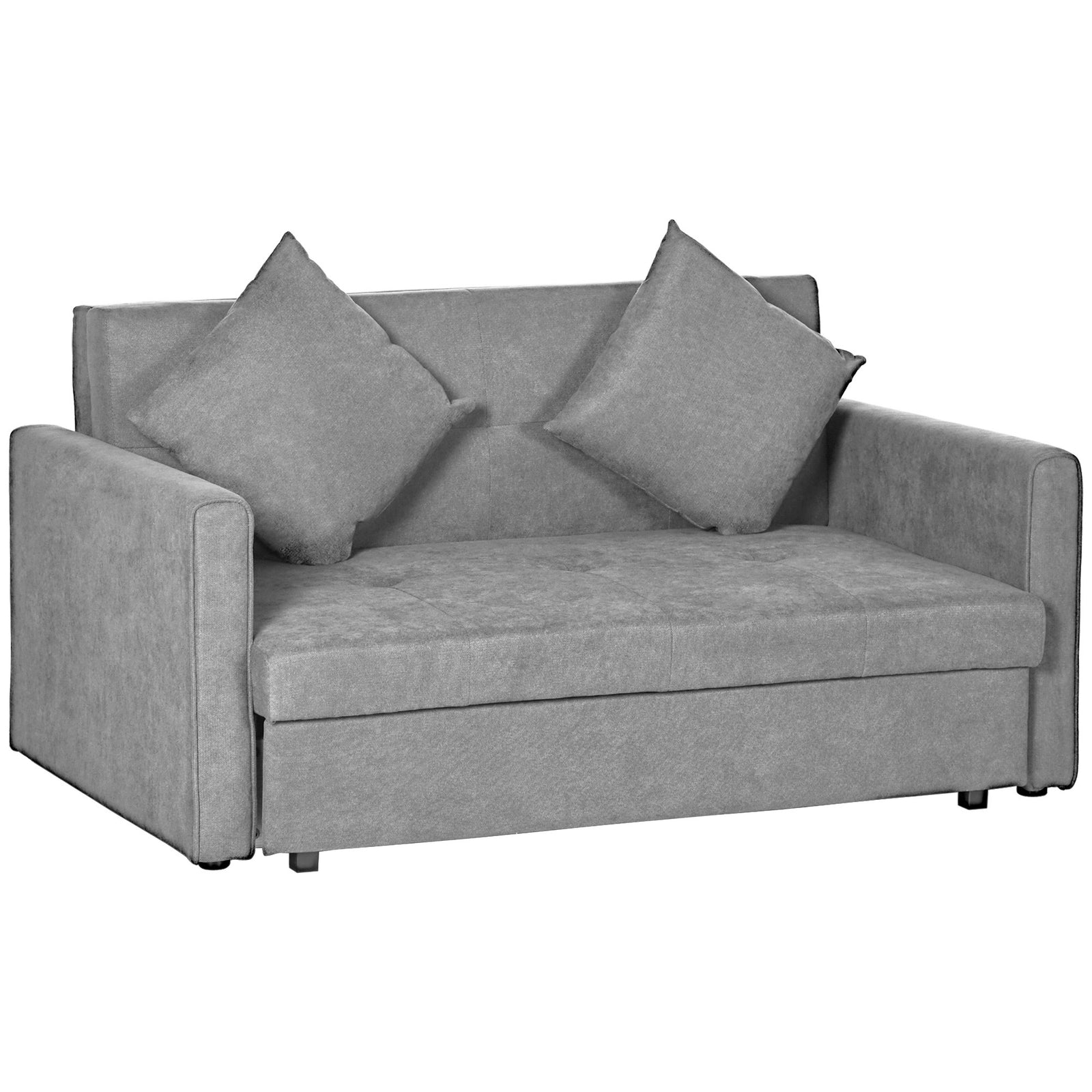 2 Seater Sofa Bed, Convertible Bed Settee, Modern Velvet Loveseat Sofa Couch with 2 Cushions, Hidden Storage for Living Room, Guest Room, Grey