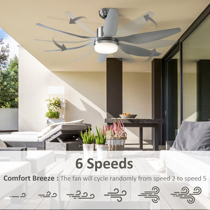 HOMCOM Reversible Ceiling Fan with Light, 6 Blades Indoor Modern Mount LED Lighting Fan with Remote Controller, for Bedroom, Silver | Aosom UK