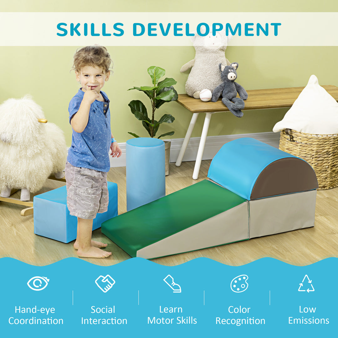 5 Piece Kids Soft Play Set, Climb and Crawl Activity Toys Set for Baby Toddler, Soft Foam Blocks Indoor Play Equipment Learning Toys Blue
