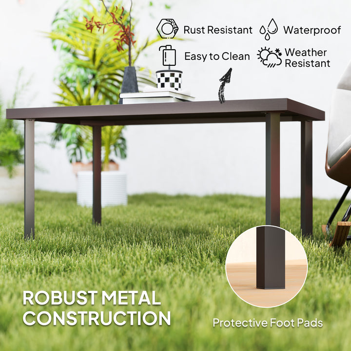 Metal Garden Coffee Table, Rectangular Outdoor Side Table with Woodgrain Tabletop, Foot Pads for Outside, Garden, Balcony, Porch, 95 x 55 x 46cm, Brown