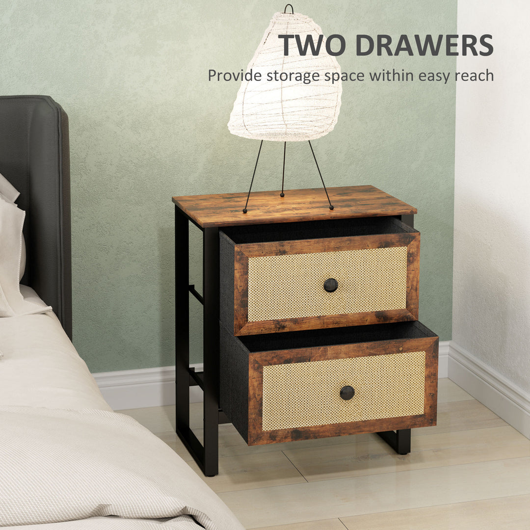 Industrial-Natural Bedside Table Set of 2 - Brown