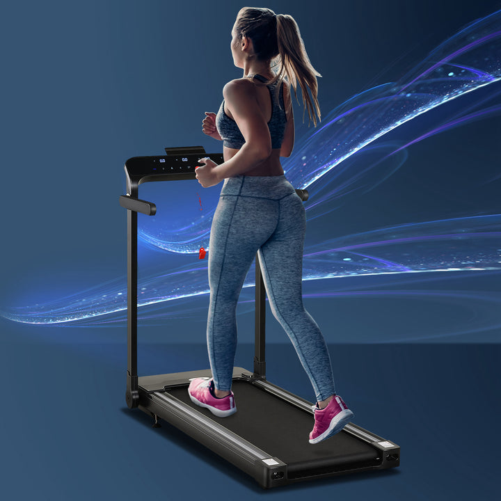 Folding Treadmill, 1.85HP Installation-Free Walking Jogging Running Machine, 12KM/H with 12 Pre-Programs and LED Display for Home Gym Office