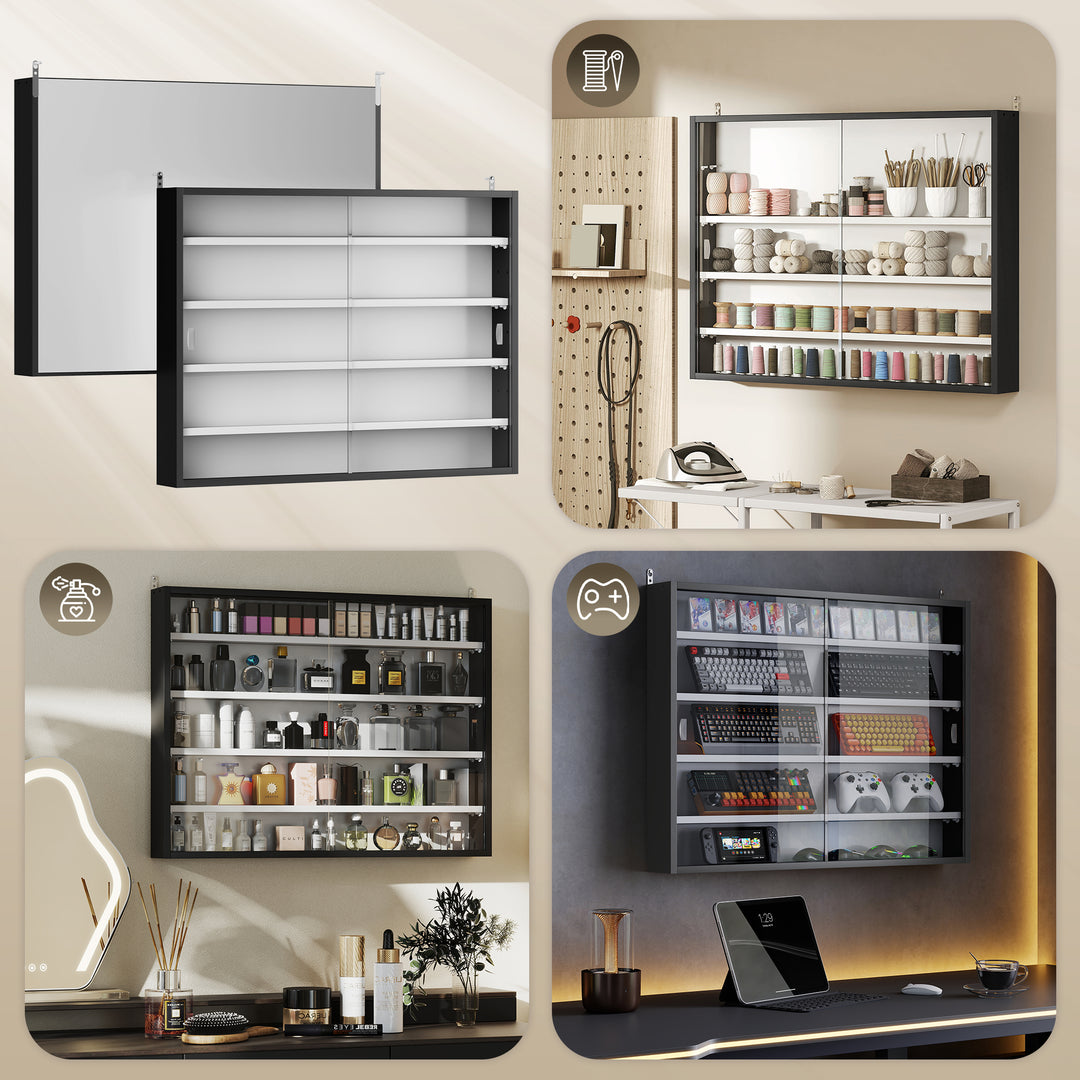 5-Tier Wall Display Cabinet, Wall Mounted Display Case w/ 4 Adjustable