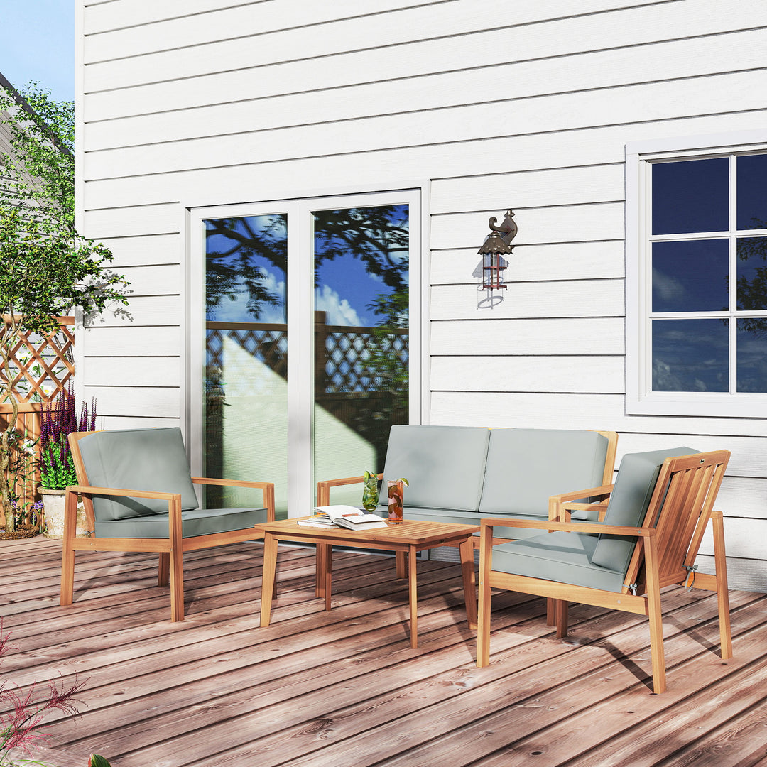 4-Piece Wooden Garden Furniture Set with Cushions - Teak