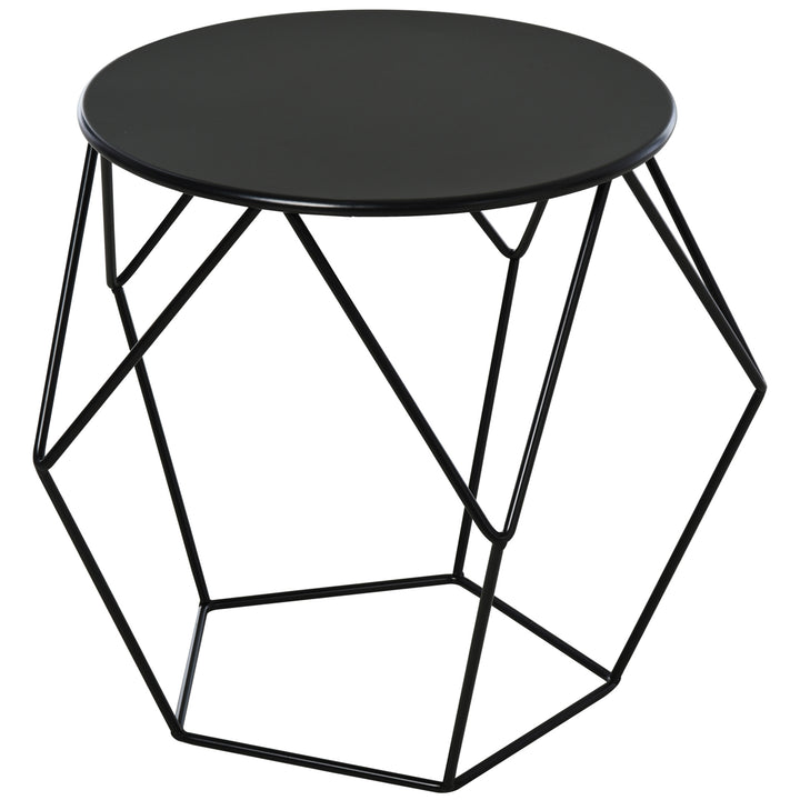 Round Side Table, Minimalist End Table with Steel Frame, Small Coffee Table for Living Room, Bedroom, Black