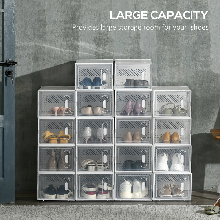 HOMCOM Shoe Storage Cabinet, Portable Cube Organizer, Magnetic Door, for Sizes up to EU 43, Clear/White
