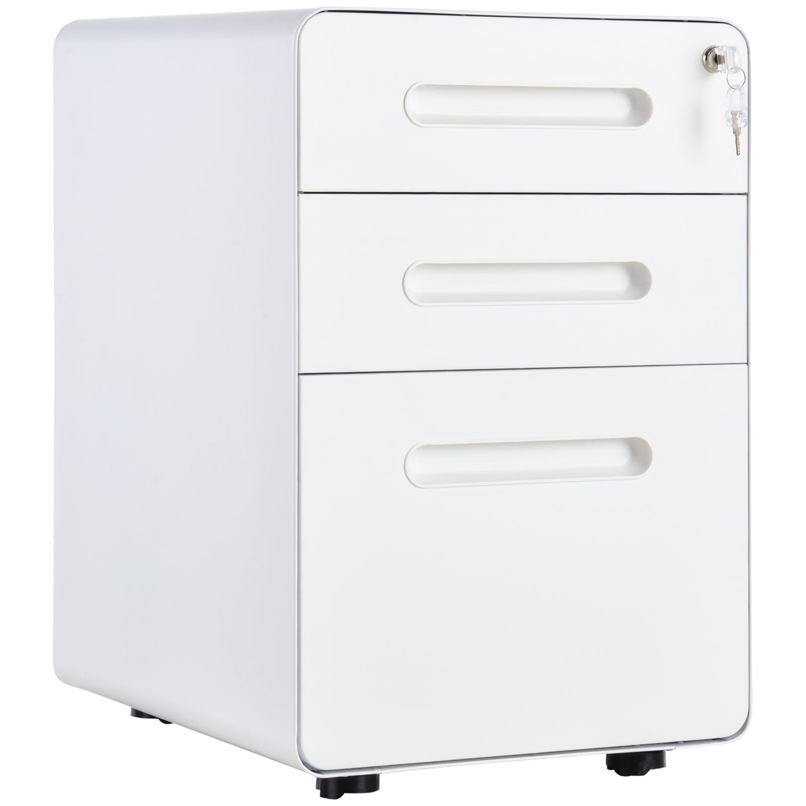 Lockable File Cabinet with 3 Drawers, Vertical Office Drawer for A4, Letter, Legal Size, Anti-tilt Design, Pre-Assembled Body, White