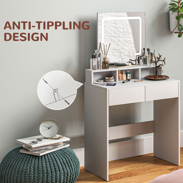 Storage Dressing Table, with LED Light Mirror - White