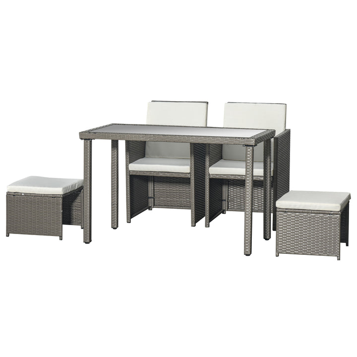 MCL 2 Seater Rattan Cube Garden Furniture Set, Rattan Dining Set with Cushions, Outdoor Dining Table and Chairs with 2 Armchairs, 2 Stools, Rectangular Glass Top Table for Patio, Balcony, Grey