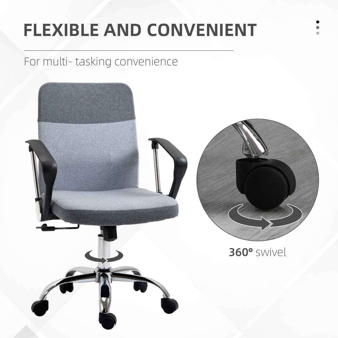 Office Chair Linen Fabric Swivel Computer Desk Chair Home Study Adjustable Chair with Wheels, Grey