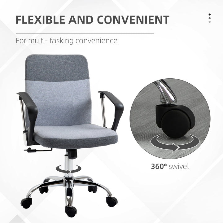 Office Chair Linen Fabric Swivel Computer Desk Chair Home Study Adjustable Chair with Wheels, Grey