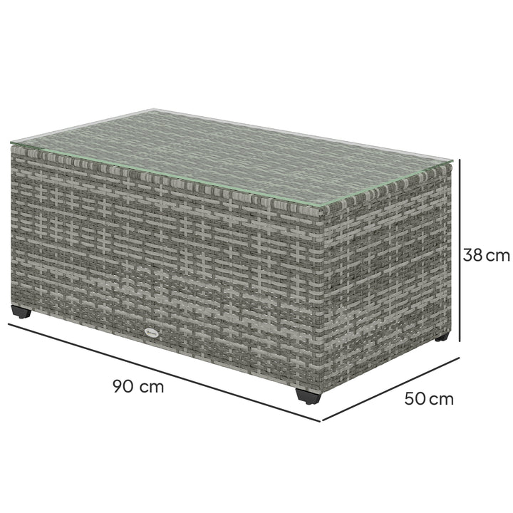 90 x 50cm Glass-Top Rattan Side Table - Light Grey