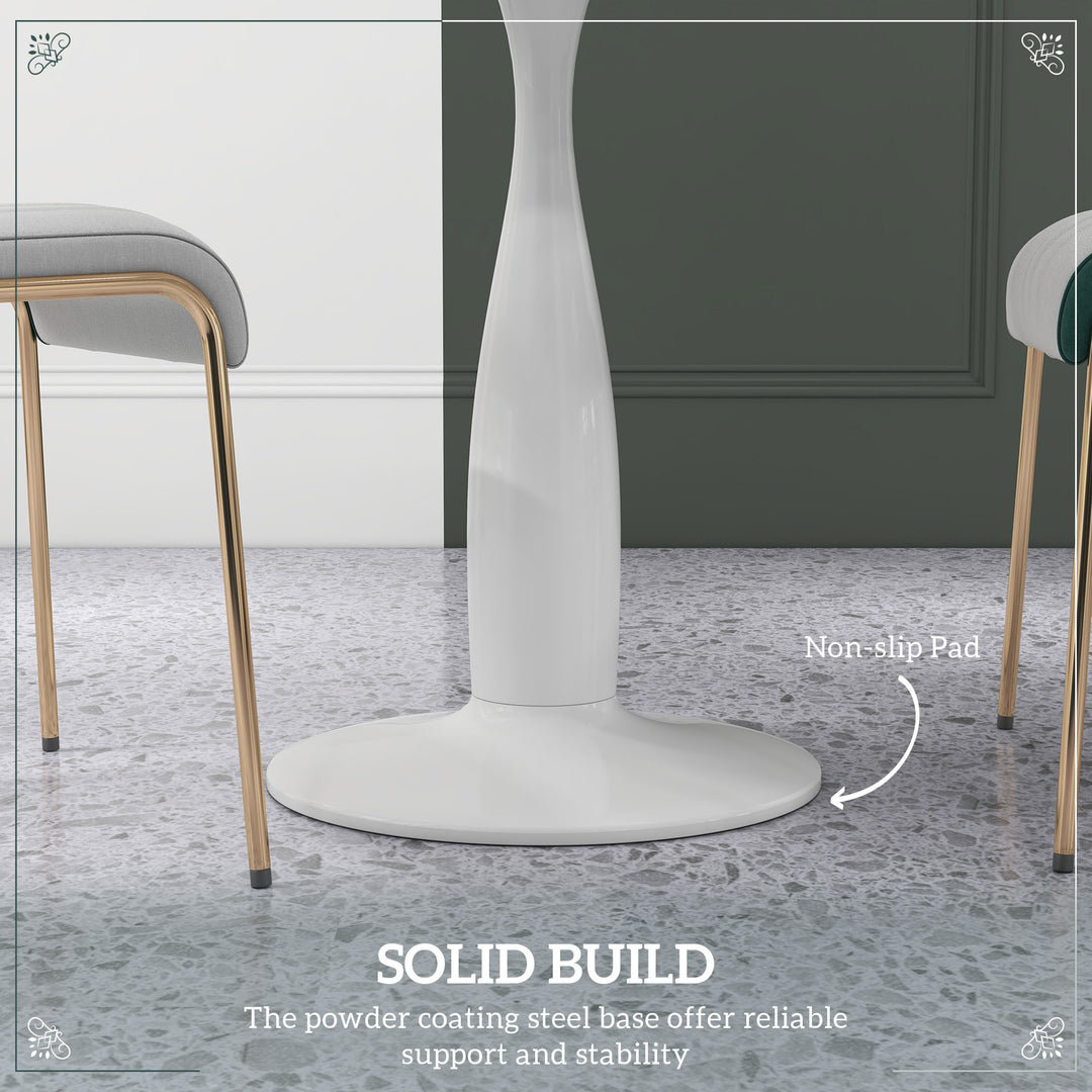 Small 2-Person Dining Table, Elegant Design Table with Steel Base and Non-slip Foot Pad, White and Grey