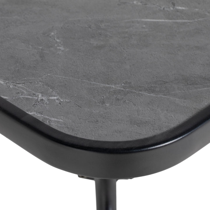 Square Outdoor Table, Patio Bistro Coffee Table with Faux-marbled Top and 42mm Umbrella Hole for Garden
