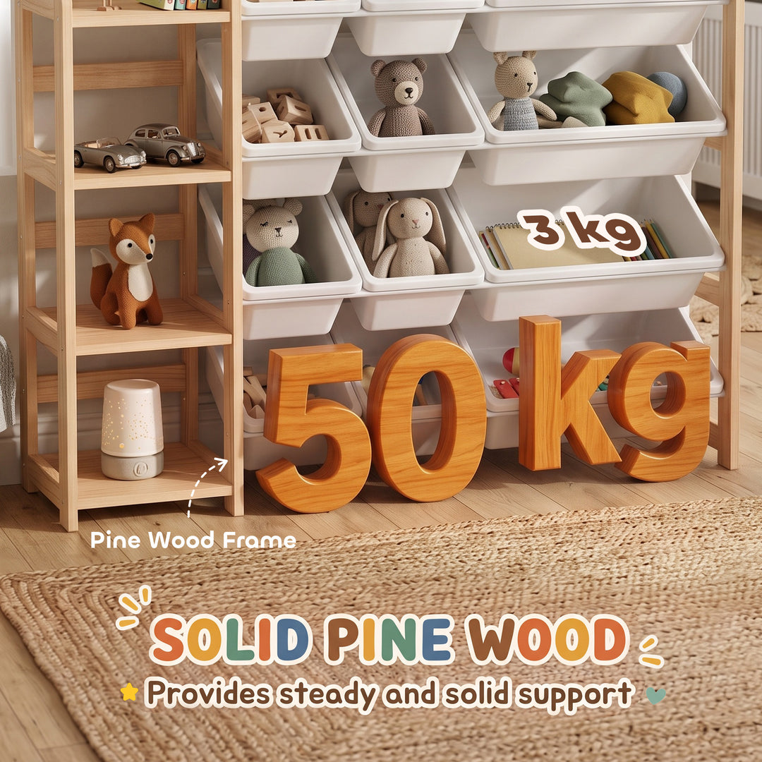 Toy Storage Organiser with 3 Shelves and 12 Bins, Wooden Toy - view 6