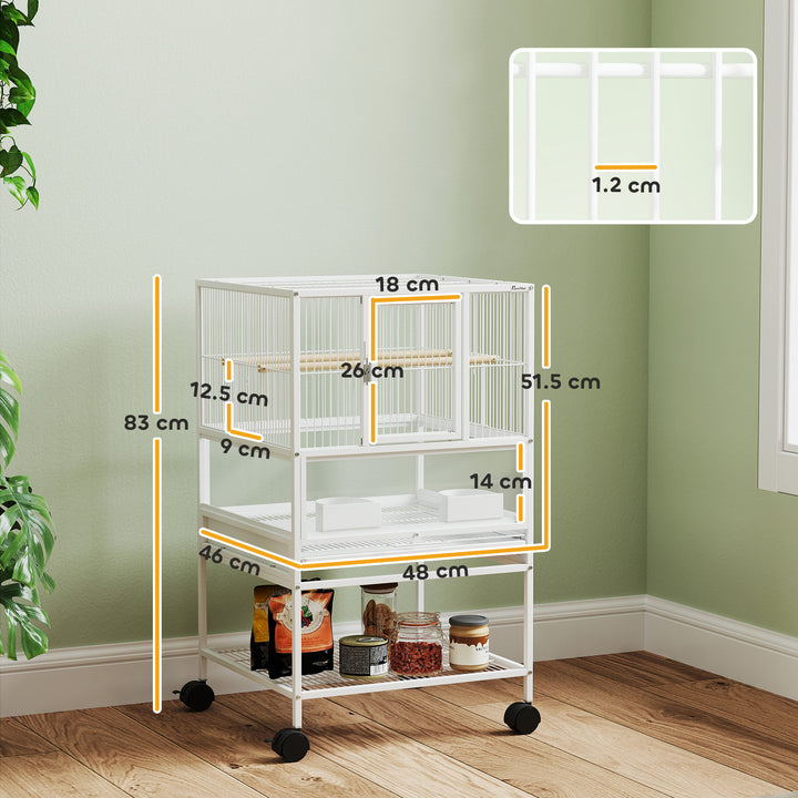 Bird Cage with Rolling Stand, Acrylic Viewing Panels, Storage Shelf, for Budgie, Parakeet, 48 x 46 x 83 cm