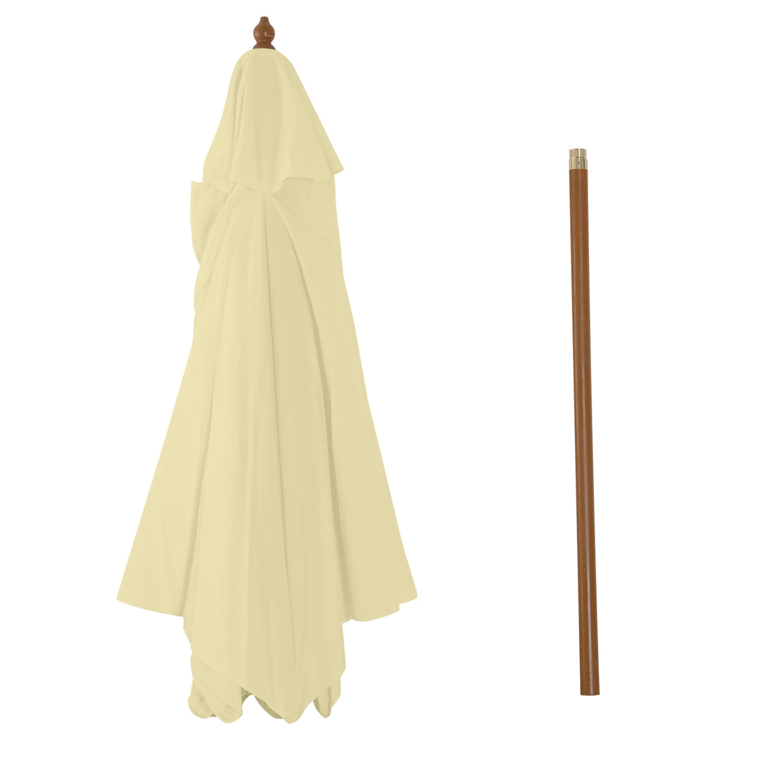 MCL 2.5m Wood Garden Parasol Sun Shade Patio Outdoor Wooden Umbrella Canopy, Table Market Umbrella with Vent, 38mm Pole, Rope Pulley Mechanism, Cream White