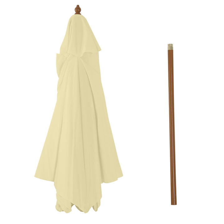 MCL 2.5m Wood Garden Parasol Sun Shade Patio Outdoor Wooden Umbrella Canopy, Table Market Umbrella with Vent, 38mm Pole, Rope Pulley Mechanism, Cream White