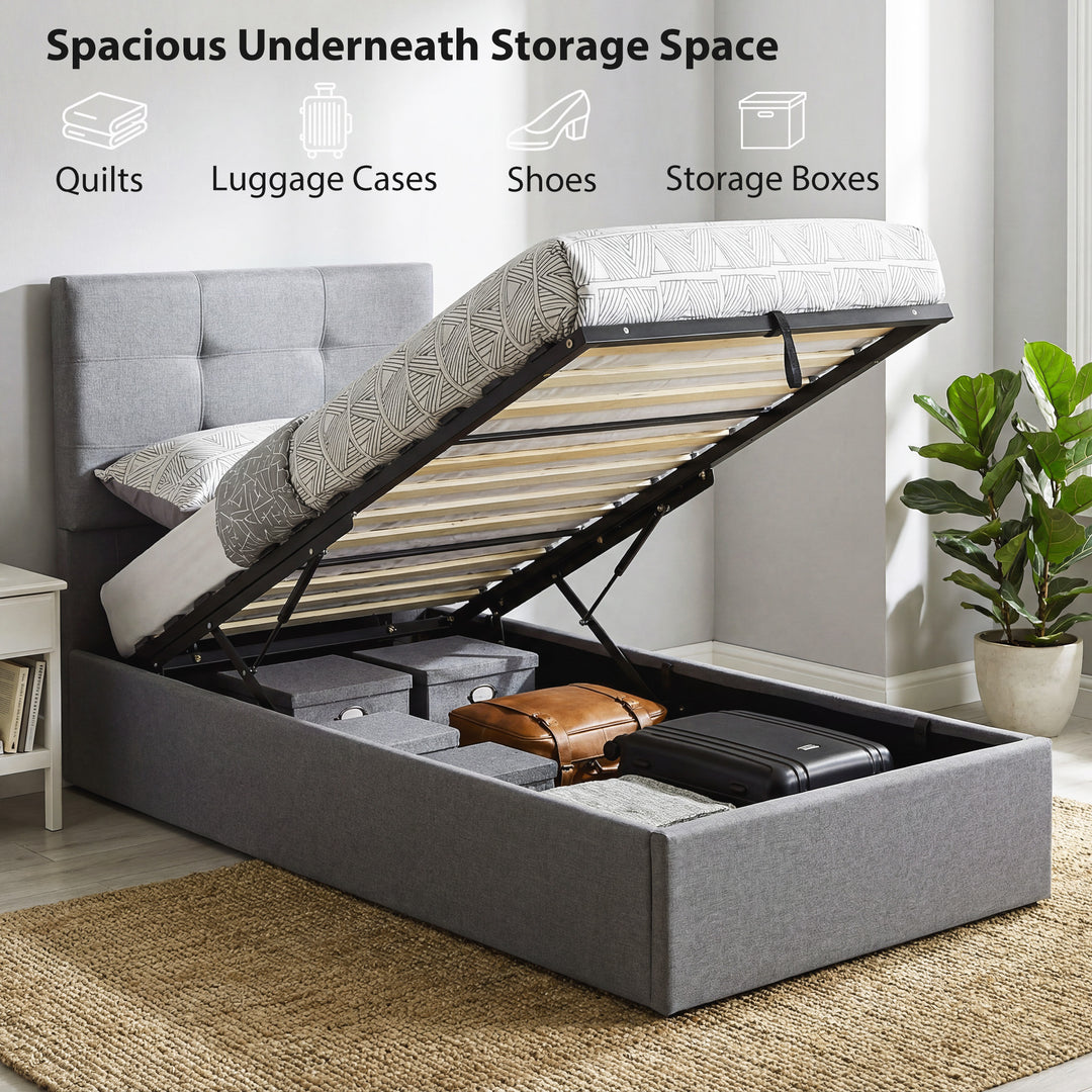 3ft Single Ottoman Bed with Gas Lift Storage - Grey - view 4